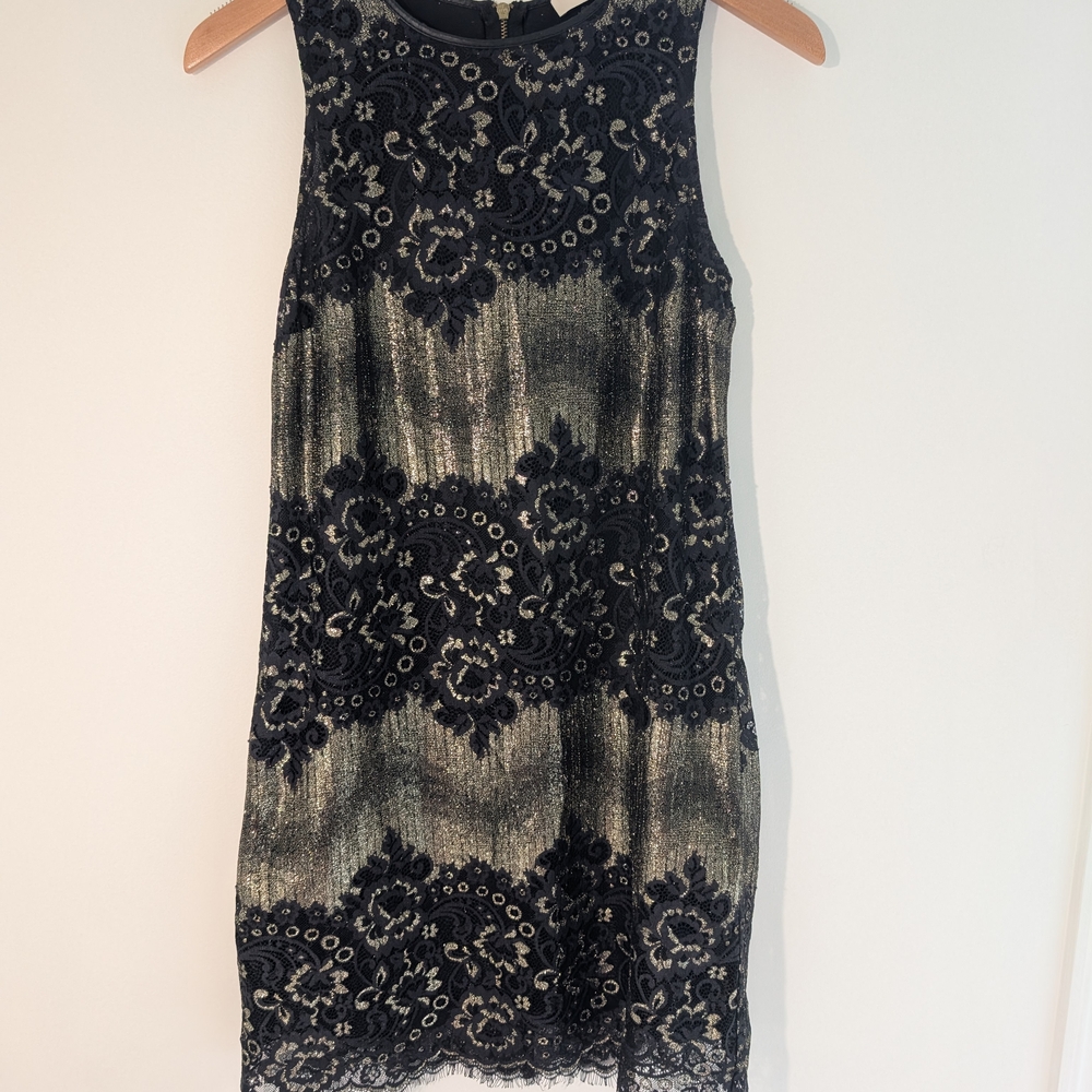 Oasis Black and Gold Lace Mini Dress